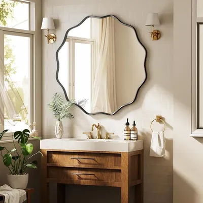 Imagen del producto de Espejo redondo de 76 cm, , con borde ondulado, para colgar en la pared