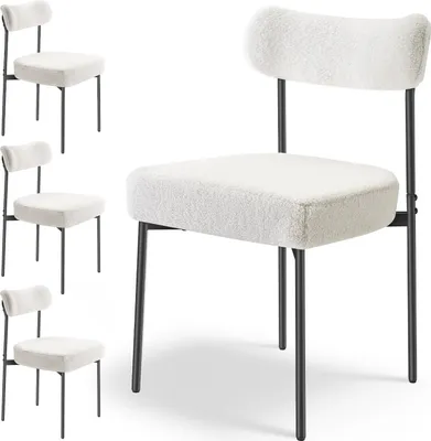 Immagine prodotto di VEVOR sedia da pranzo moderna (4 pezzi) Sedia laterale Sherpa (136 kg di portata) per tavoli da pranzo, sedia salvaspazio per tavolo da cucina con schienale curvo e gambe in metallo nero, caffetteria bianca