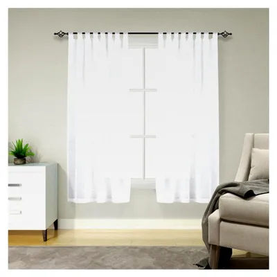 Produktbild von Schlaufenschal 2er Set Gardinen für Wohnzimmer und Schlafzimmer, Leinenoptik H145xB140 cm, Fenster Kurzgardinen mit Schlaufen, Weiß