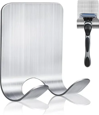 Produktbild von 1 Stück Rasierer Halterung Dusche, Silber Edelstahl,Selbstklebend Ohne Bohren Universeller Rasierhalter Dusche für Handtuchhaken ohne bohren, Badezimmer Haken Wandhaken