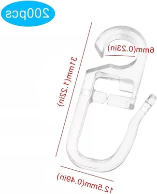 200 Stück Überclip-Haken mit 6mm Öse, transparente Vorhanghaken, Falthaken für Vorhangringe, Vorhangclips und Zubehör