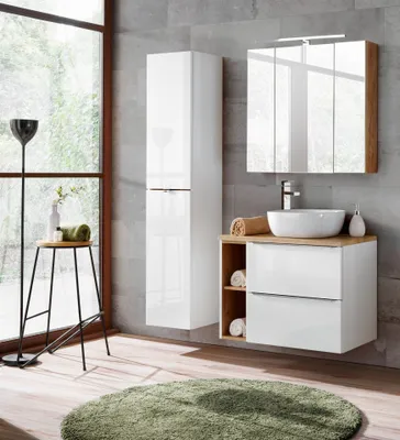 Produktbild von Badmöbel Set 5-tlg Badezimmerset PERUGIA Weiss HGL ohne Waschbecken