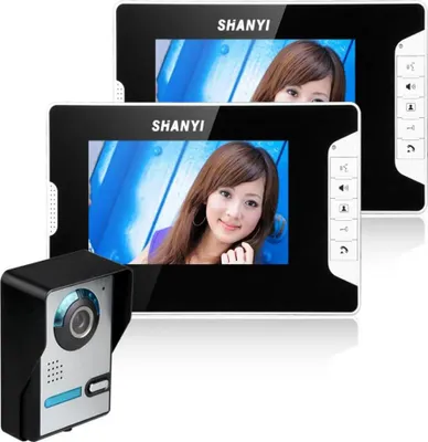 Produktbild von Video-Türklingel - Türsprechanlagen-Set - LCD 17,8 cm, 2 Monitore, Nachtsicht, Verdrahtet, EU-Stecker, Aluminium