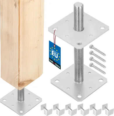 Produktbild von KOTARBAU® 6er Set Pfostenträger Höhenverstellbar Montagestütze 160x160x250mm M24 Verstellbarer Pfostenfuß Halterung mit Stange für Beton Stahlanker