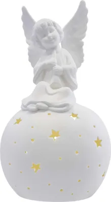 LED keramický anděl, 29 cm, 2x AA, vnitřní, teplá bílá