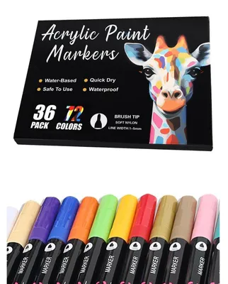 Produktbild von Acrylstifte Set 36 Stück, 72 Farben, Doppelspitze, Wasserfest, Starke Deckkraft