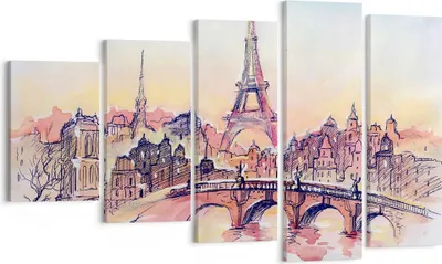 Produktbild von Bild auf Leinwand - Leinwandbild - Brücke Eiffle Illustration Frankreich - 100x60cm - Wand Bild - Wanddeko - Leinwanddruck - Bilder - Kunstdruck - Leinwand bilder - Wandkunst - EG100x60-2999