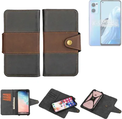 Produktbild von K-S-Trade Handyhülle Schutzhülle Hülle Bookstyle Wallet-Case kompatibel mit Oppo Reno7 5G Bumper Rundumschutz schwarz-braun 1x