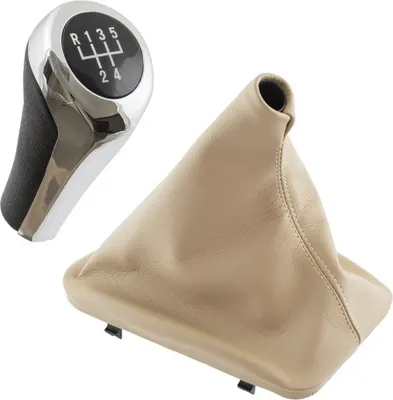 Zdjęcie produktu dla gałka dźwigni zmiany biegów 5 biegów chromowana + osłona dźwigni zmiany biegów BEIGE do BMW E46 1998-2005