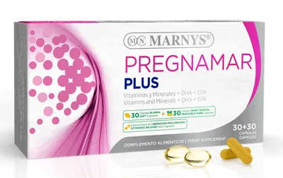 Immagine prodotto di MARNYS® Pregnamar Plus - Vitamine per la gravidanza - Supporto completo per la salute della madre e del bambino 30 + 30 capsule