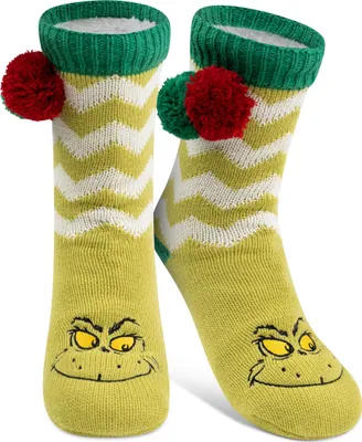 Produktbild von The Grinch Hüttensocken - Haussocken mit Bommel & Sherpa Futter für Damen Kuschelsocken Flauschige Wintersocken warme Frauen Socken OneSize Grün 38-43