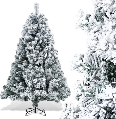 Image de Arbre de Noël artificiel Vigevee, 180 cm, avec effet neige, comprenant un pied en métal avec 860 aiguilles en PVC, arbre de Noël en PVC, blanc