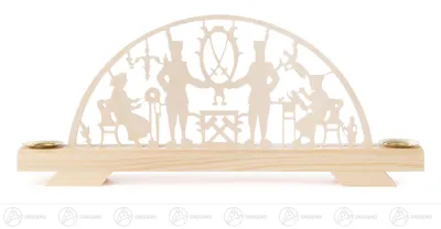 Immagine prodotto di Schwibbogen con motivo "Schwarzenberger", per candele di diametro 14 mm. Dimensioni: 27 cm (larghezza) x 11,5 cm (altezza) x 3 cm (profondità). NUOVO