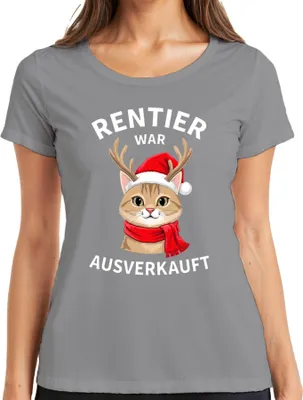Produktbild von Rentier war t Katze Santa Weihnachten lustig Geschenk Damen T-Shirt, Grau, 3XL