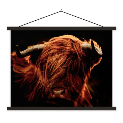 Produktbild von MuchoWow® Textilposter Schottischer Highlander - Kuh - Hörner - Porträt - Tiere 120x90 cm mit schwarzem Rahmen - Aufhänger für Poster