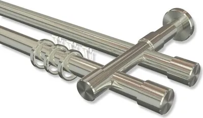 Produktbild von Interdeco Rundrohr-Innenlaufstange, Gardinenstange (Kombination) Edelstahl-Optik Modell Prestige Santo, 20 mm Ø 2-läufig, 320 cm (geteilt)