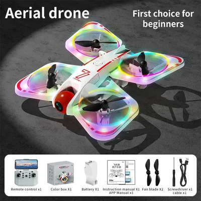 Produktbild von Drohne mit farbenfroher LED-Beleuchtung, professioneller HD-Dualkamera, Luftbildfotografie, Fernsteuerung, Flugzeug, Quadcopter, Flugspielzeug