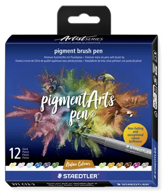 Produktbild von STAEDTLER pigment brush 371 Tuschestift mit Pinselspitze Etui mit 12 Farben, 371 C12-3