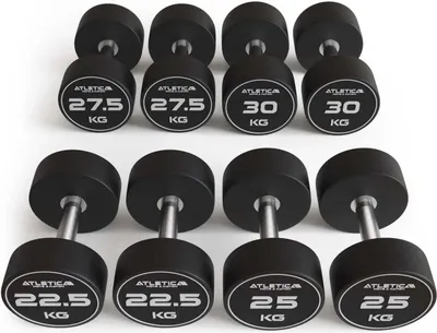Produktbild von ATLETICA Polyurethan Rundhantel Set | 22,5 kg - 30 kg | Premium Design | Extrem robustes Kurzhantel Set | Geruchsfrei | Gerader Griff mit Hartchrom