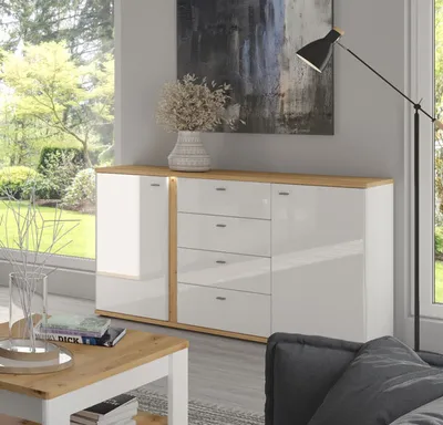 Produktbild von Sideboard Kommode Avila 144cm Eiche Artisan Front MDF weiß Hochglanz