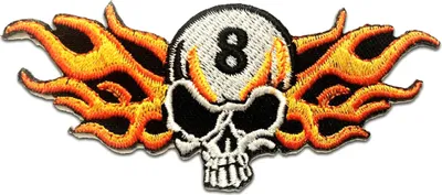 Produktbild von Totenkopf Mit Flammen Biker - Aufnäher, Bügelbild, Aufbügler, Applikationen, Patches, Flicken, Zum Aufbügeln, Größe: 8.5 x 4.5 cm