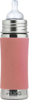 Produktbild von Purakiki Babyflasche 300 ml mit Silikon-Sleeve rose