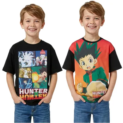 Produktbild von Hunter x Hunter T-Shirt Jungen 7–16 Jahre, 2er Pack, Weich Kurzarm Baumwolle Shirt, Lässig Sommer Kinder Top, Anime Geschenke für Kinder (11-12 Jahre, Multi Schwarz Hunter)