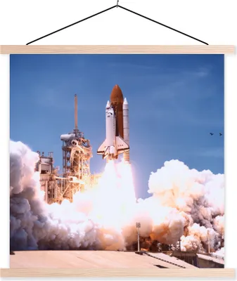 Produktbild von MuchoWow® Textilposter Der Start einer Raumfähre 40x40 cm mit holzfarbenen Rahmen - Posterleiste