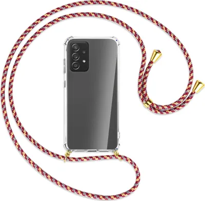 Produktbild von Handykette Backcover-Schutzhülle mit Band (Metall goldfarben) für Samsung Galaxy A72 - weinrot/gelb/grau