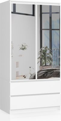 Kleiderschrank AKORD S90 mit Spiegel Weiß 90 cm 4 Ebenen B90 x H180 x T51 cm