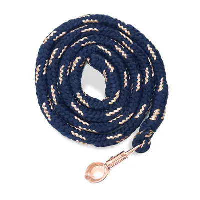 Produktbild von Führstrick Pferd mit Panikhaken dunkelblau rosegold Pferde Strick Länge 2m mit Glitzer