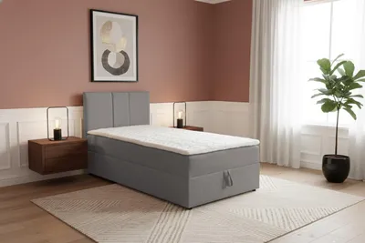 Produktbild von VENASI LISA MINI Boxspringbett 100x200 Einzelbett mit Bettkasten H2/H3 Matratze GRAU