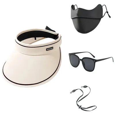 Produktbild von Sonnenschutz 4er Set, Visor Cap für Damen, Sonnenschutzmaske, Sonnenbrille, Beige