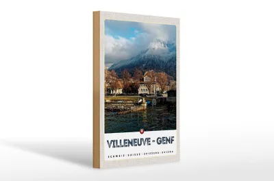 Produktbild von Holzschild Reise 20x30cm Villeneuve-Genf Schweiz Wald wandern