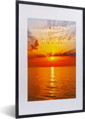 Produktbild von MuchoWow® Gerahmtes Poster Sonnenuntergang - Meer - Himmel - Orange - Horizont - Wasser 40x60 cm - Poster mit Schwarzem Bilderrahmen Wandposter Rahmen Foto Bilder - Poster in Rahmen