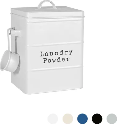 Produktbild von Harbour Housewares Vintage Metall Waschpulver-Speicher-Zinn - Utility Storage Kanister - 18cm - Matt White