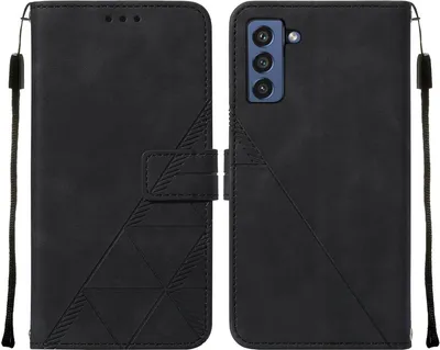 Produktbild von Galaxy S21 FE Hülle, Schlank Prägung Flip Leder Kartenfächer Schutzhülle mit Ständer für Samsung Galaxy S21 FE Schwarz
