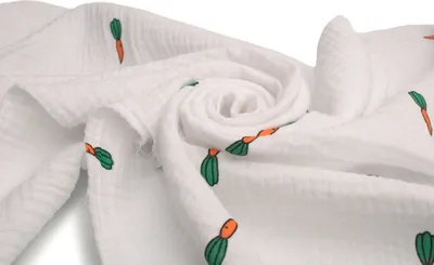 Produktbild von Baumwoll Musselin Stoff mit Aufdruck, Double Gauze, Karotten 50 x 130 cm