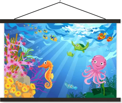 Produktbild von MuchoWow® Textilposter Kinder - Tiere - Wasser 60x40 cm mit schwarzem Rahmen - Hölzernes