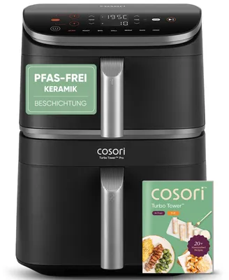Image de Cosori Turbo Tower Pro, friteuse à air chaud, 10,8 l, double, noir, argent, modèle autonome, 300 mm