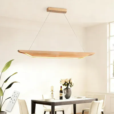 Produktbild von ZMH Pendelleuchten LED Pendelleuchte Holz Esstisch Hängeleuchte Modern Design Esszimmerlampe 90CM Dimmbar mit Fernbedienung Pendellampe für Esszimmer