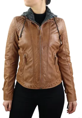 Immagine prodotto di Giacca in pelle da donna Damen, modello Samantha, color cognac, taglia M