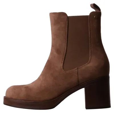 Produktbild von Stiefeletten mit Absatz, Reißverschluss und Elastik, runde Schuhspitze