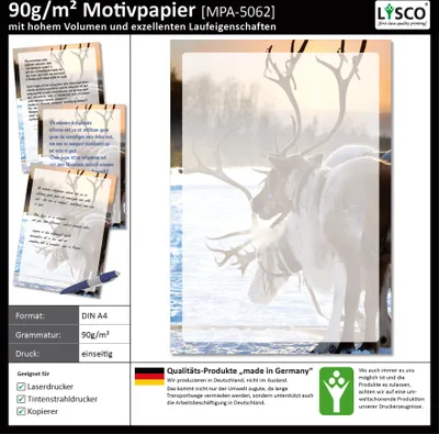 Produktbild von Motivpapier Briefpapier (Tiere-5062, DIN A4 25 Blatt) Rentiere im Winter auf schneebedeckter Wiese im Sonnenuntergang