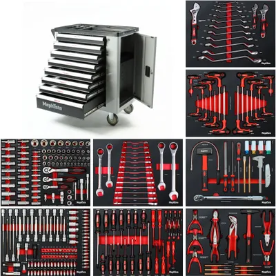 Produktbild von Mephisto XXL Werkzeugwagen mit 8 befüllten Schubladen inkl. Rollgabelschlüssel