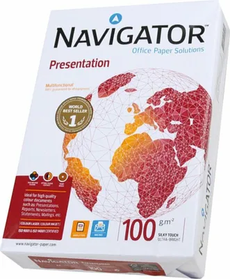 Produktbild von Navigator PRESENTATION A4, Universal, A4 (210x297 mm), 500 Blätter, 100 g/m2, Weiß, ISO 9001, ISO 9706, ISO 9708, ISO 14001