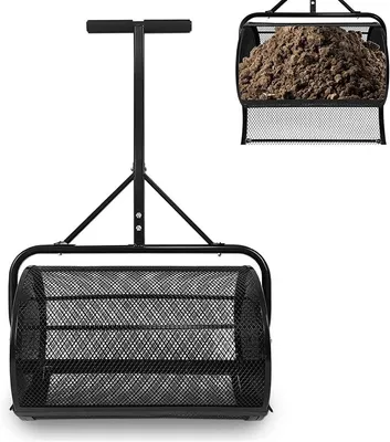 Produktbild von Gartenstreuer mit T-Griff, Kompoststreuer 80L - Für Kompost, Dünger, Garten und Rasen - 40 x 65 x 110 cm, Schwarz