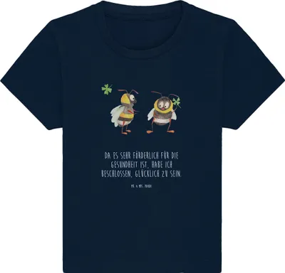 Produktbild von Mr. & Mrs. Panda  T-Shirt Hummeln Kleeblatt 12. - 18. Monat - French Navy - Geschenk, Hummel, glücklich sein, Baby Jerseyshirt, Biene, Werden, Babyshirt, Shirt, Deko