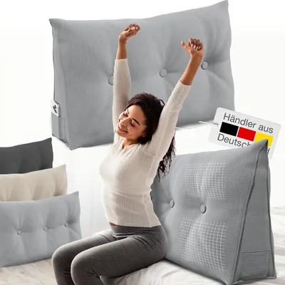 Produktbild von ELONEO Rückenkissen 100 cm breit, Keilkissen für Bett und Sofa geeignet, dreieckiges Lesekissen, Kissen mit abnehmbarem und waschbarem Bezug