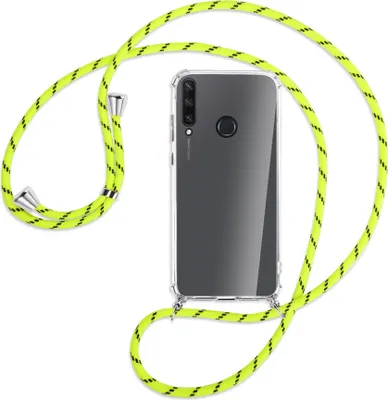 Produktbild von Handykette Backcover-Schutzhülle mit Band (Metall silberfarben) für Huawei Y6p - neongelb
